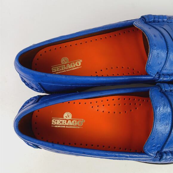 Sebago USA Women's SZ 9.5 Docksides Ostrich Leather Penny Loafer Royal Blue RARE - Picture 10 of 11